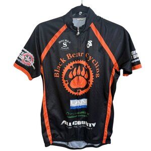 Black Bear Cycling Mens Short-Sleeve Jersey Medium Club Cut Black Orange Logo